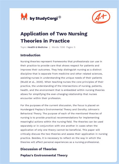 Application Of Two Nursing Theories In Practice Free Essay Example