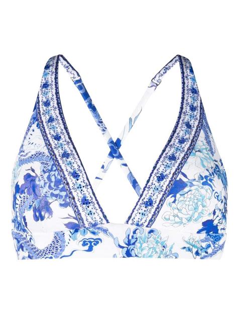 Camilla Crystal Embellished Dragon Print Bikini Top Editorialist