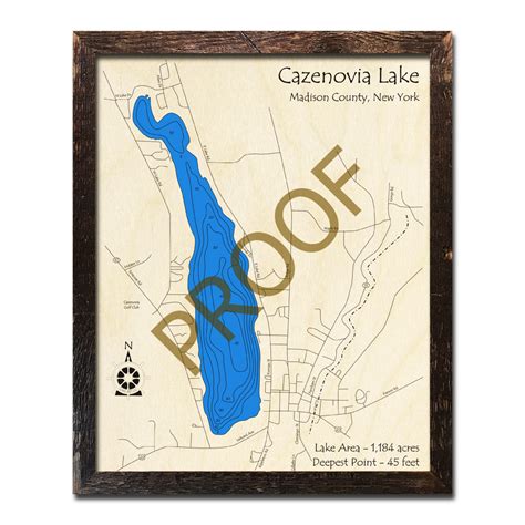 Cazenovia Lake, NY 3D Wood Topo Map