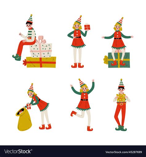 Boys And Girls Christmas Elf Characters Set Cute Vector Image