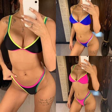 bikini บกน สามเหลยม สายสตดแบบแซบๆ ม ส ดำ ชมพบานเยน นำเงน มฟองนำ พรอมสงในไทย