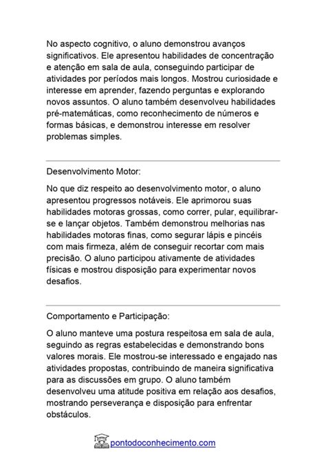 Relatório Individual do Aluno Educação Infantil: Relatório modelo ...