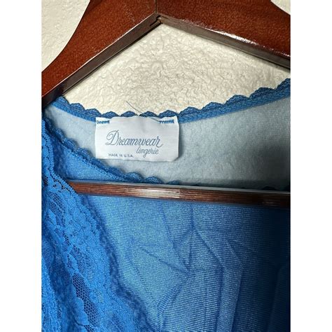 Vintage Peignoir Dreamwear Lingerie Set Robe Night Gown Medium Blue Lace Floral Etsy