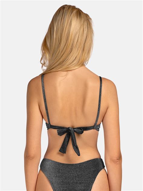 Czarny błyszczący biustonosz bikini Lurex metaliczny połysk Sklep Miss Lou