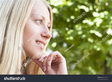 Happy Cute Blonde Stands Park Stock Photo 80219911 Shutterstock