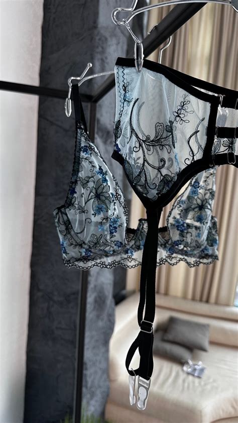 Emerald Enchantment Green Lingerie Set With Stocking Belt Etsy