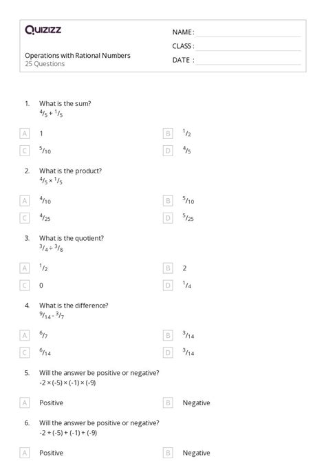 50 Operations With Rational Numbers Worksheets For 8th Grade On