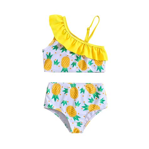 Coerni Girls One Shoulder Bikini Bathing Suits Cute Fruit Print Ruffle Split Swimsuit Summer