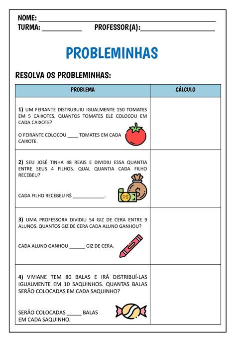 Situações Problemas De Multiplicação 3 Ano Para Imprimir