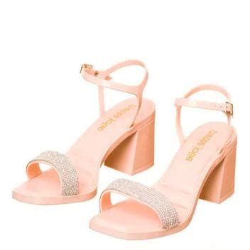 Sandalia Salto Bloco Nude Strass Petite Jolie Sandália Feminina