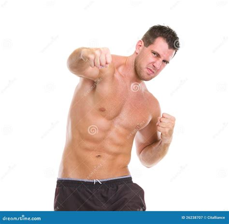 Angry Muscular Sports Man Punching Stock Image - Image of shirtless