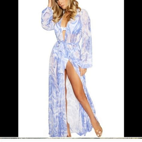 Naked Wardrobe Swim Nwt Naked Wardrobe Swim Lux Life Blue Sheer Cover Up Robe Belted Sz
