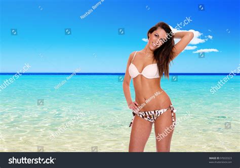Sexy Bikini Model Over Sea Background Stock Photo 97653323 Shutterstock