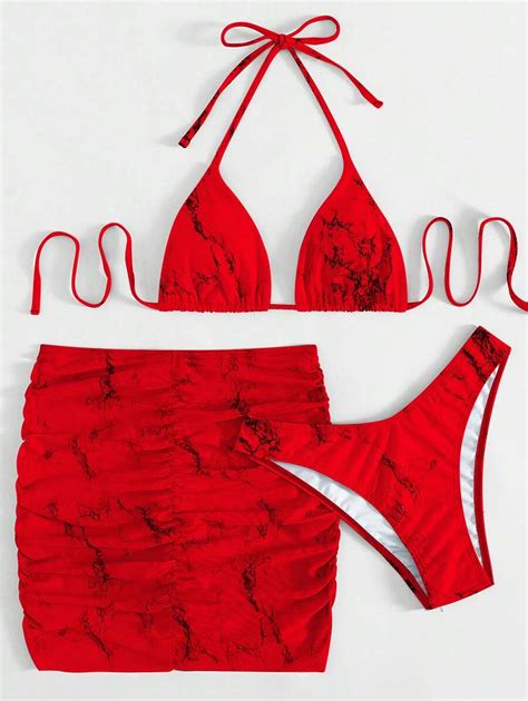 Shein Swim Pcs Set Women S Tie Dye Halter Neck Sexy Bikini Swimwear With Sheer Cover Up