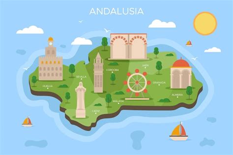 Mapa de Andalucía con hitos Vector Gratis