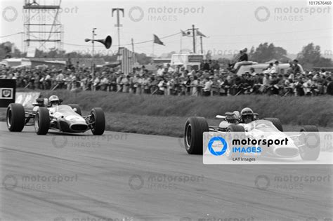 Jack Brabham Brabham BT24 Repco Leads Denny Hulme Brabham BT24 Repco