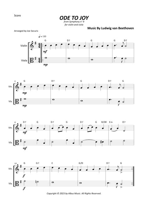 Ode To Joy Sheet Music Ludwig Van Beethoven Instrumental Duet
