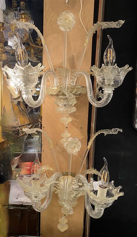 1950 70 Paire dAppliques à 2 Bras de Lumière en Cristal de Murano