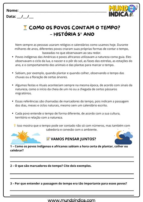 Atividades Sobre O Tempo E A História 5o Ano - 21 Atividades de História para o 5º Ano do Ensino Fundamental