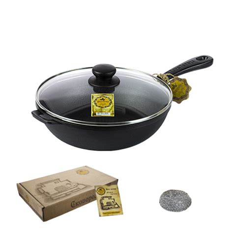 Купить Сковорода чугунная 24*6 см со стеклянной крышкой Maysternya ...