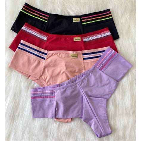 Kit Calcinhas Fio Duplo Microfibra Bicolor Conforto Lateral Reforçada Cintura Alta Lingerie