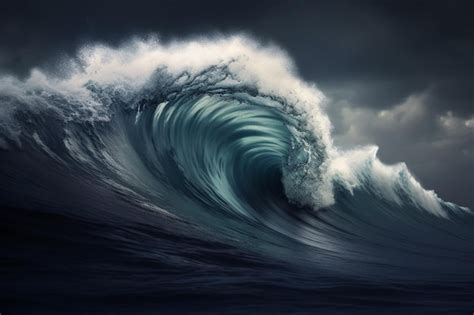 Premium AI Image A Large Wave Is In The Ocean And The Sky Is Dark And