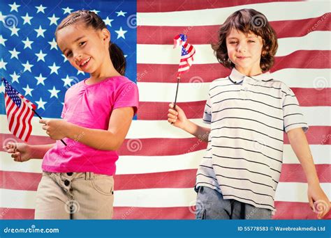 Composite Image Of Children With American Flags Stock Image Image Of