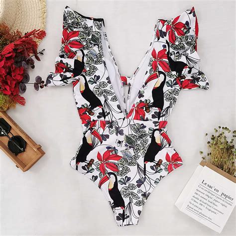 Floral Ruffled Hem Bikini Set Women Flora V Neck H Grandado