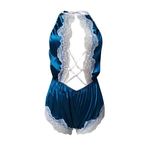 Adviicd Plus Size Lingerie Women Lingerie One Piece Lace Mesh Teddy See Through Bodysuit Blue L