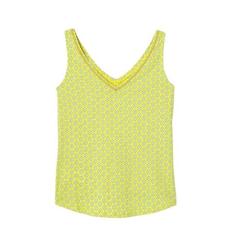 V Neckline Sleeveless Top Yellow Print