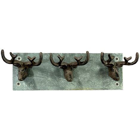 Cast Iron Stag Head Antler Wall Coat Hook Rack