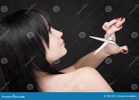 Lovely Brunette With Scissors Stock Image Image Of Female Adult