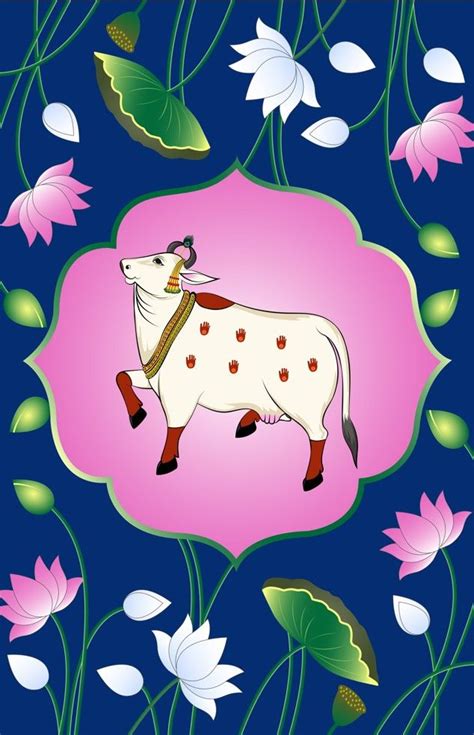 A Beautiful Cow with pink and white lotus flowers. Indian cow