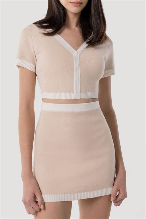 Sabby Contrast Knit Button Top Piece Set Madebylovet Nude Blush Lovet