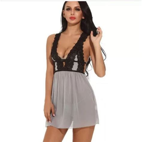 Exyfunshop Intimates Sleepwear Sexybabydoll Lingerie For Women Lace Deep V Chemise