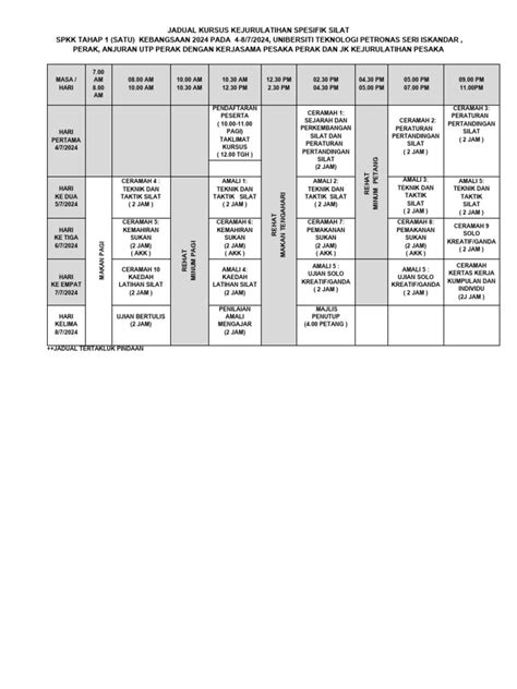 Jadual Kursus Spkk 1 Utp Perak 2024 Pdf