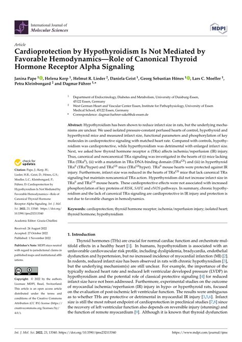 Pdf Cardioprotection By Hypothyroidism Is Not Mediated By Favorable