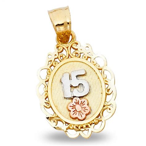 GemApex - Solid 14k Yellow White Rose Gold 15 Birthday Pendant ...
