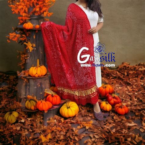 Red Peacock Bandhani Pure Gaji Silk Dupatta GAJI SILK