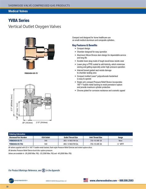 YVBA Series Vertical Outlet Oxygen Valves Sherwood