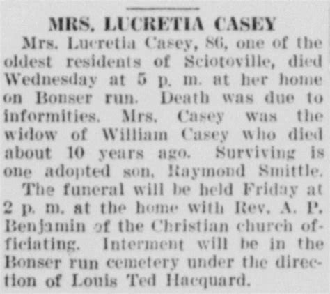 Wandering Appalachia The Obituary Of Lucretia Casey