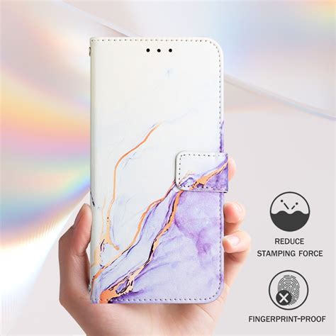 For Infinix Hot Hot Pro PT Marble Pattern Flip Leather Phone Case White Purple
