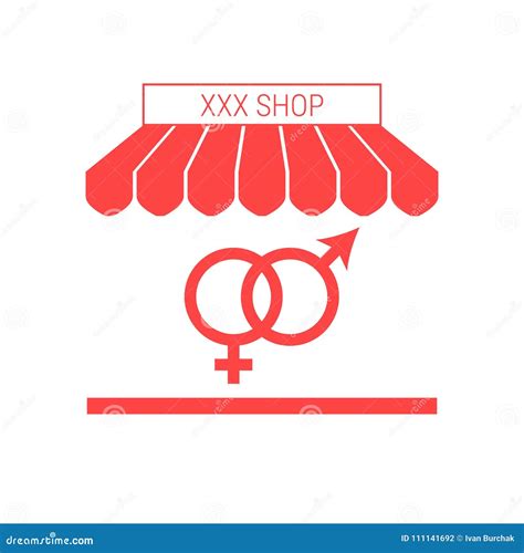 Sex Shop Single Flat Vector Icon Striped Awning And Signboard Stock Vector Illustration Of