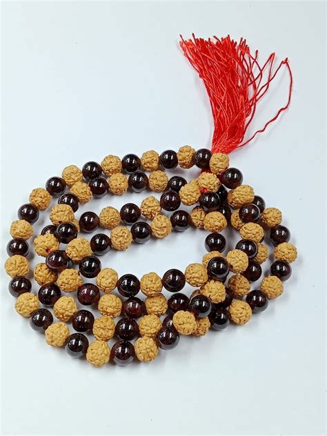 Natural Rudraksha And Garnet Mala Spiritual Use Wearing Purpose Size