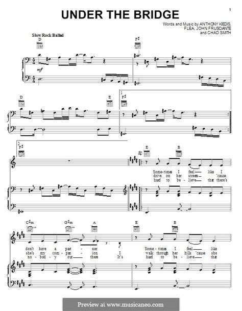 Under The Bridge Red Hot Chili Peppers By Flea A Kiedis C Smith J Frusciante On MusicaNeo