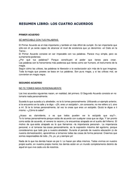 Resumen Libro Los Cuatro Acuerdos Resumen Libro Los Cuatro Acuerdos