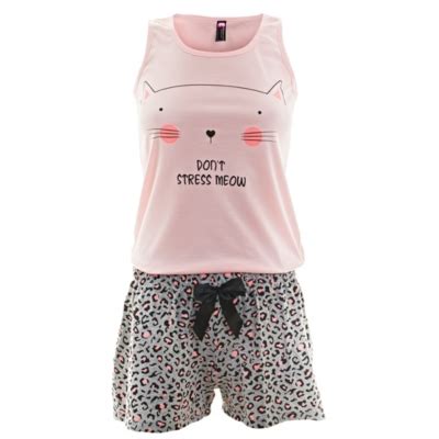 BEL BELLEZA EXPRESS LATINA Pijama Colombiana Manga Sisa Y Short Estampado Gato R Falabella