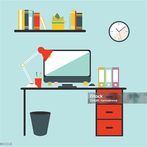 Interior Ruang Kerja Desain Datar Konseptual Ilustrasi Stok Unduh
