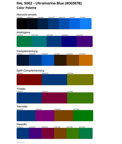 RAL 5002 - Ultramarine Blue color palettes - colorxs.com