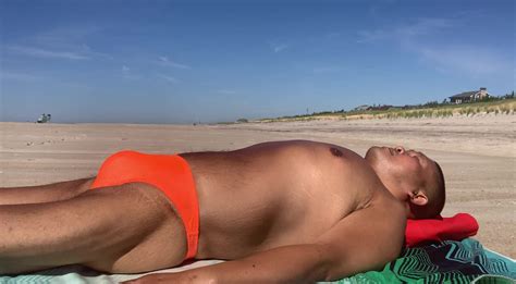 Sunbathing In Fire Island Orange Bikini ThisVid